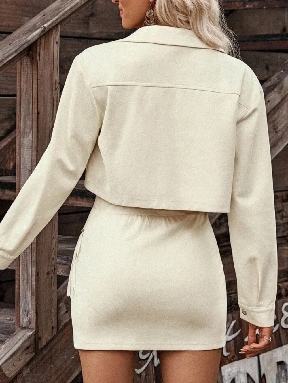 Khaki Casual Women's Jacket And Skirt Set